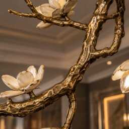 Handmade Wrought Iron Cherry Blossom Tree Branch Chandelier - Antique Brass Floral Ceiling Light - thumbnail 2