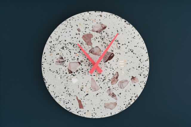 Terrazzo Wall Clock - Handmade Concrete Wooden Hands Unique Home Decor - image 1