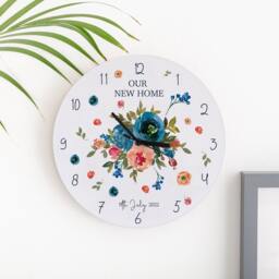 Peach & Navy Roses Personalised New Home Clock - Family Gift Illustrated Acrylic Wall - thumbnail 2