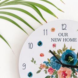 Peach & Navy Roses Personalised New Home Clock - Family Gift Illustrated Acrylic Wall - thumbnail 3