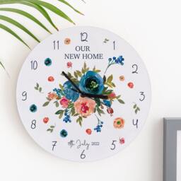 Peach & Navy Roses Personalised New Home Clock - Family Gift Illustrated Acrylic Wall