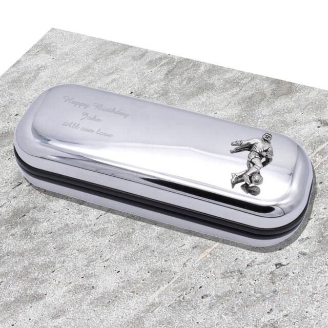 Football Design Personalised Engraved Chromed Pen Case Box - image 1