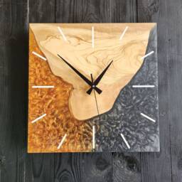 Custom Square Olive Wood & Resin Wall Clock Rustic Live Edge - thumbnail 2
