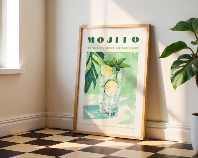 Mojito Print - Retro Recipe Wall Art, Cocktail For Kitchen Or Bar, Lime & Mint Poster, Botanical Art - image 1