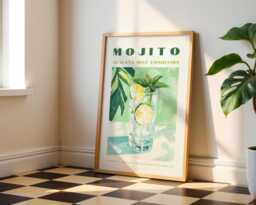 Mojito Print - Retro Recipe Wall Art, Cocktail For Kitchen Or Bar, Lime & Mint Poster, Botanical Art - thumbnail 1
