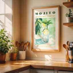 Mojito Print - Retro Recipe Wall Art, Cocktail For Kitchen Or Bar, Lime & Mint Poster, Botanical Art - thumbnail 2