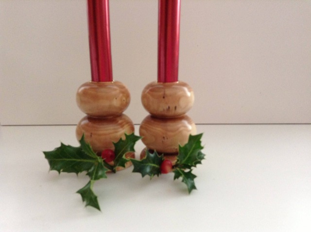 Hand Turned English Yew Wood Candle Holders Modern Design - image 1