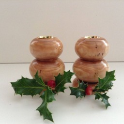 Hand Turned English Yew Wood Candle Holders Modern Design - thumbnail 3