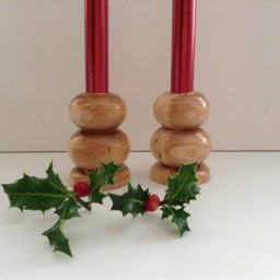 Hand Turned English Yew Wood Candle Holders Modern Design - thumbnail 2