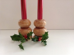 Hand Turned English Yew Wood Candle Holders Modern Design - thumbnail 1