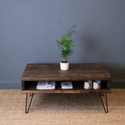 Rustic Wood Coffee Table With Hairpin Legs & Storage - thumbnail 3