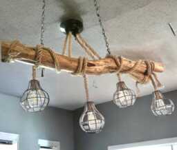 Driftwood Rustic Ceiling Rope Pendant Light, 5 Edison Bulb Holders Made Into Natural Beam Chandelier, Handmade Wood Sourced From Scotland - thumbnail 1