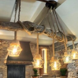 Driftwood Rustic Ceiling Rope Pendant Light, 5 Edison Bulb Holders Made Into Natural Beam Chandelier, Handmade Wood Sourced From Scotland - thumbnail 3