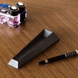 Burl Wood Pen Rest Handmade Desk Organizer, Oak Accents - thumbnail 2