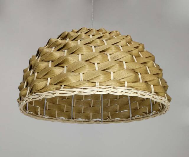 Hemispherical Pendant Ligh, Made From Brown Paper Rope & Natural Rattan, Decorative Rustic Lighting - image 1