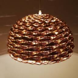 Hemispherical Pendant Ligh, Made From Brown Paper Rope & Natural Rattan, Decorative Rustic Lighting - thumbnail 3