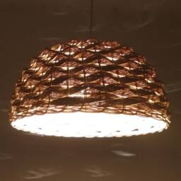 Hemispherical Pendant Ligh, Made From Brown Paper Rope & Natural Rattan, Decorative Rustic Lighting - thumbnail 2