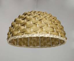Hemispherical Pendant Ligh, Made From Brown Paper Rope & Natural Rattan, Decorative Rustic Lighting