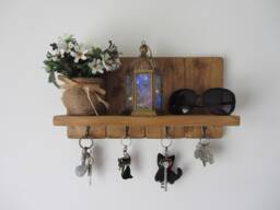 Rustic Waxed Pine Wood Key Holder With Shelf/Entryway Rack Kitchen Organizer - thumbnail 1