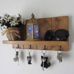 Rustic Waxed Pine Wood Key Holder With Shelf/Entryway Rack Kitchen Organizer - thumbnail 3