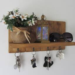 Rustic Waxed Pine Wood Key Holder With Shelf/Entryway Rack Kitchen Organizer - thumbnail 2