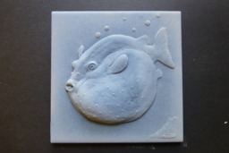 Puffer Fish Concrete Bas Relief Tile, Small Sculpture - thumbnail 1