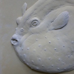 Puffer Fish Concrete Bas Relief Tile, Small Sculpture - thumbnail 3