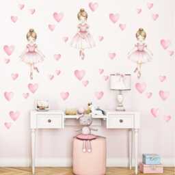 Ballerina Wall Stickers Pink Hearts, Ballet Nursery Decor - thumbnail 3