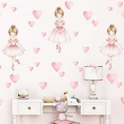 Ballerina Wall Stickers Pink Hearts, Ballet Nursery Decor
