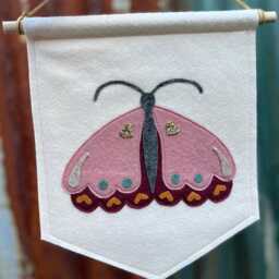 Butterfly Wall Banner, Girls Room Decor, Handmade Pink Pennant - thumbnail 4
