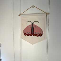 Butterfly Wall Banner, Girls Room Decor, Handmade Pink Pennant - thumbnail 3