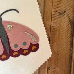 Butterfly Wall Banner, Girls Room Decor, Handmade Pink Pennant - thumbnail 2