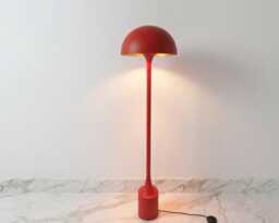 Floor Lamp in Matte Red Color Modern Dome Shade Standing With Warm Ambient Lighting For Bedroom Living Room & Contemporary Decor