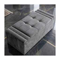 Plush Velvet Storage Ottoman Box Tufted Coffee Table, Bedroom Seating - thumbnail 2