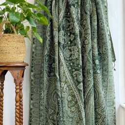 Merino Boiled Pure Wool Handmade Sofa/Bed Hygge Lounge Warm Cosy Paisley Persian Elegant Jamavar Throw Vibrant Colours Rich Green Teal Cream - thumbnail 2