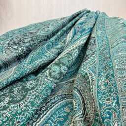 Merino Boiled Pure Wool Handmade Sofa/Bed Hygge Lounge Warm Cosy Paisley Persian Elegant Jamavar Throw Vibrant Colours Rich Green Teal Cream - thumbnail 4
