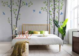 Birch Tree Forest Wall Decal, White Set Tree, Forest Wall Decal, Nursery Decal Stickers - thumbnail 1