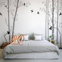 Birch Tree Forest Wall Decal, White Set Tree, Forest Wall Decal, Nursery Decal Stickers - thumbnail 3