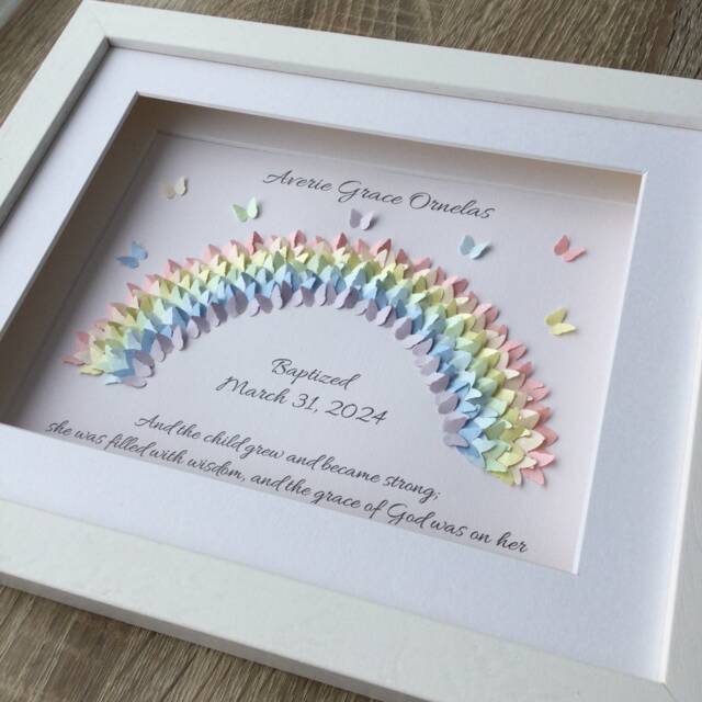 Christening Gift Baptism Rainbow Picture By Little Jenny Wren - image 1