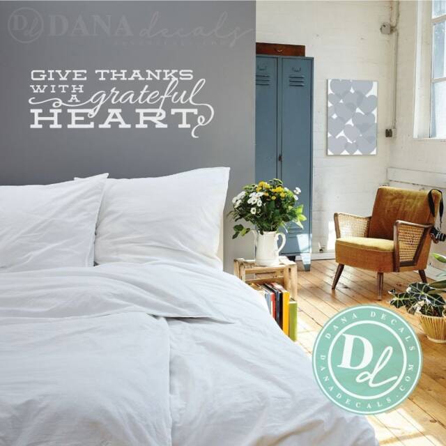 Give Thanks With A Grateful Heart Quote - Wall Decal Custom Vinyl Art Stickers - image 1