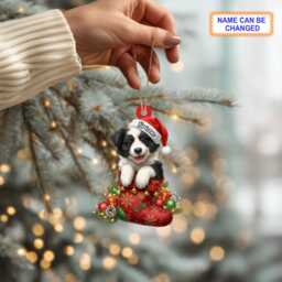 Custom Name Dog in Stocking Border Collie Personalized Ornament, Christmas Hanging Decor, 2D Flat Acrylic Ornament Holiday Gift - thumbnail 2