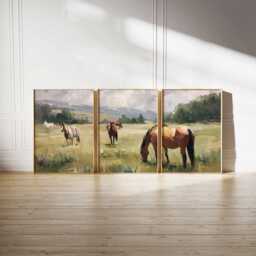 Horse Landscape Art Print Set Farmhouse Western Decor - thumbnail 2