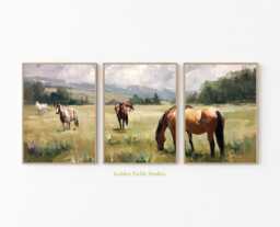 Horse Landscape Art Print Set Farmhouse Western Decor - thumbnail 1