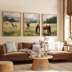 Horse Landscape Art Print Set Farmhouse Western Decor - thumbnail 3