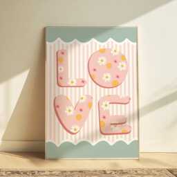 Love Print in Pink & Turquoise, Flower Girl Bedroom Wall Art Print, Pastel Nursery Decor, Scandi Nursery, Teen - thumbnail 2