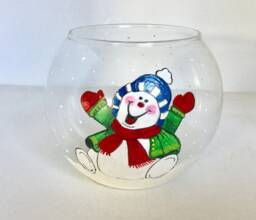 Hand Painted Snowman Glass Candle Holder Bowl - thumbnail 1