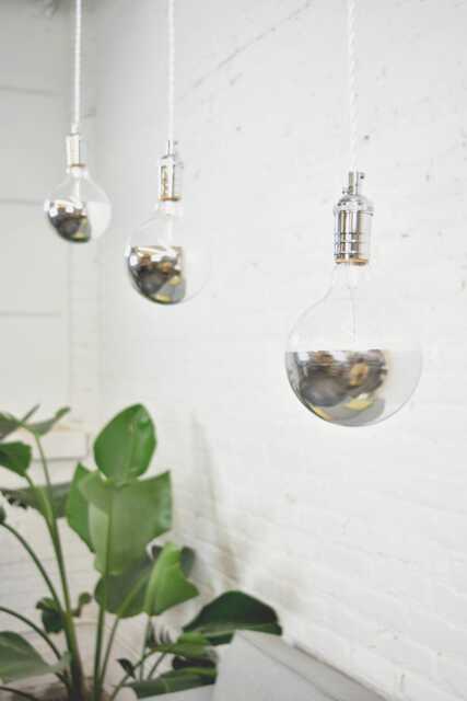 Half Led Mirror Bare Bulb White Silver Chrome Hanging Lamp Dipped Bulb Minimal Lighting - image 1