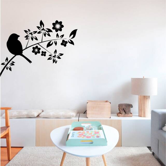 Bird On A Flowery Branch Vinyl Wall Art, Decal, Sticker, Transfer, Mural, Decor, Rent Friendly, Interior, Exterior, Full - 0290 - image 1