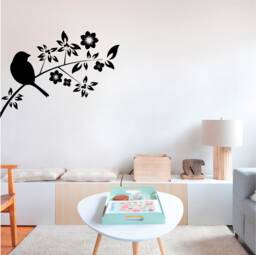 Bird On A Flowery Branch Vinyl Wall Art, Decal, Sticker, Transfer, Mural, Decor, Rent Friendly, Interior, Exterior, Full - 0290 - thumbnail 1