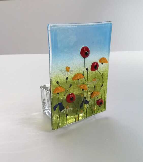 Wildflower Tea Light Holder, Gift For Her, Home Decor. Fused Glass Art, Summer Candle Mother's Day Gift - image 1